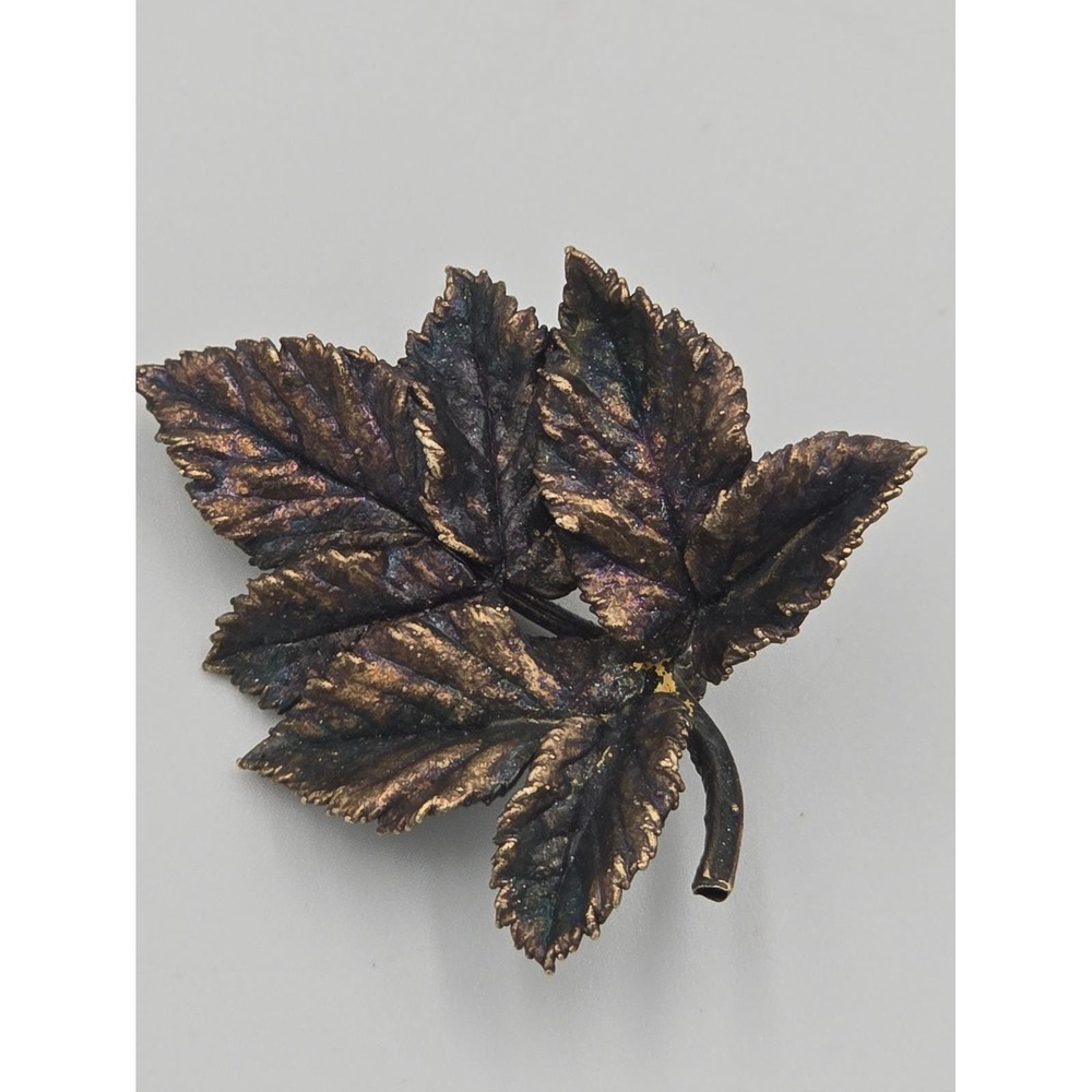 Vtg Autumn Leaf Brooch Lot Gold Tone Rhinestone Maple & Antiqued Bronze Cluster - Picture 3 of 8